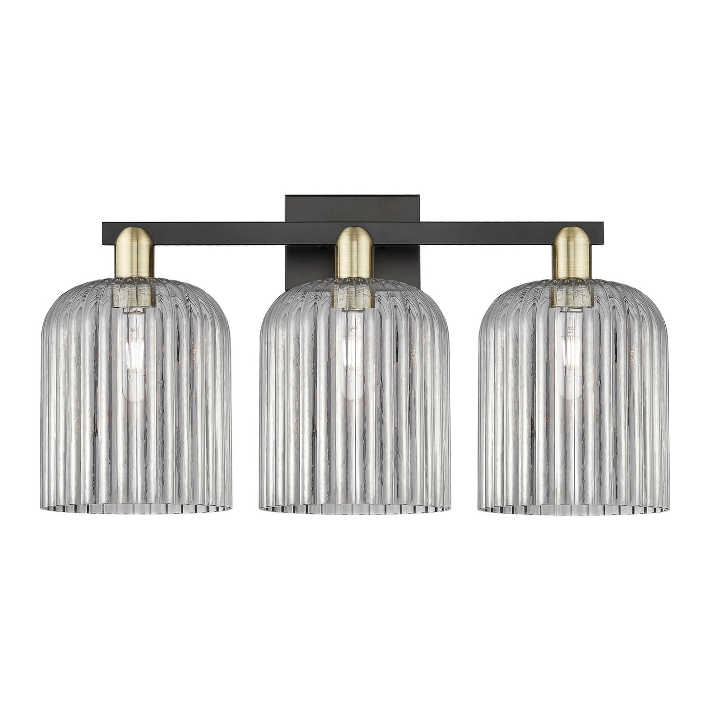 Innovations Bridal Veil 27in 3-Light Bath Vanity Light | Industrial Black Antique Brass Steel and Light Smoke Ribbed Glass | Model 716-3W-BAB-G559-8SM