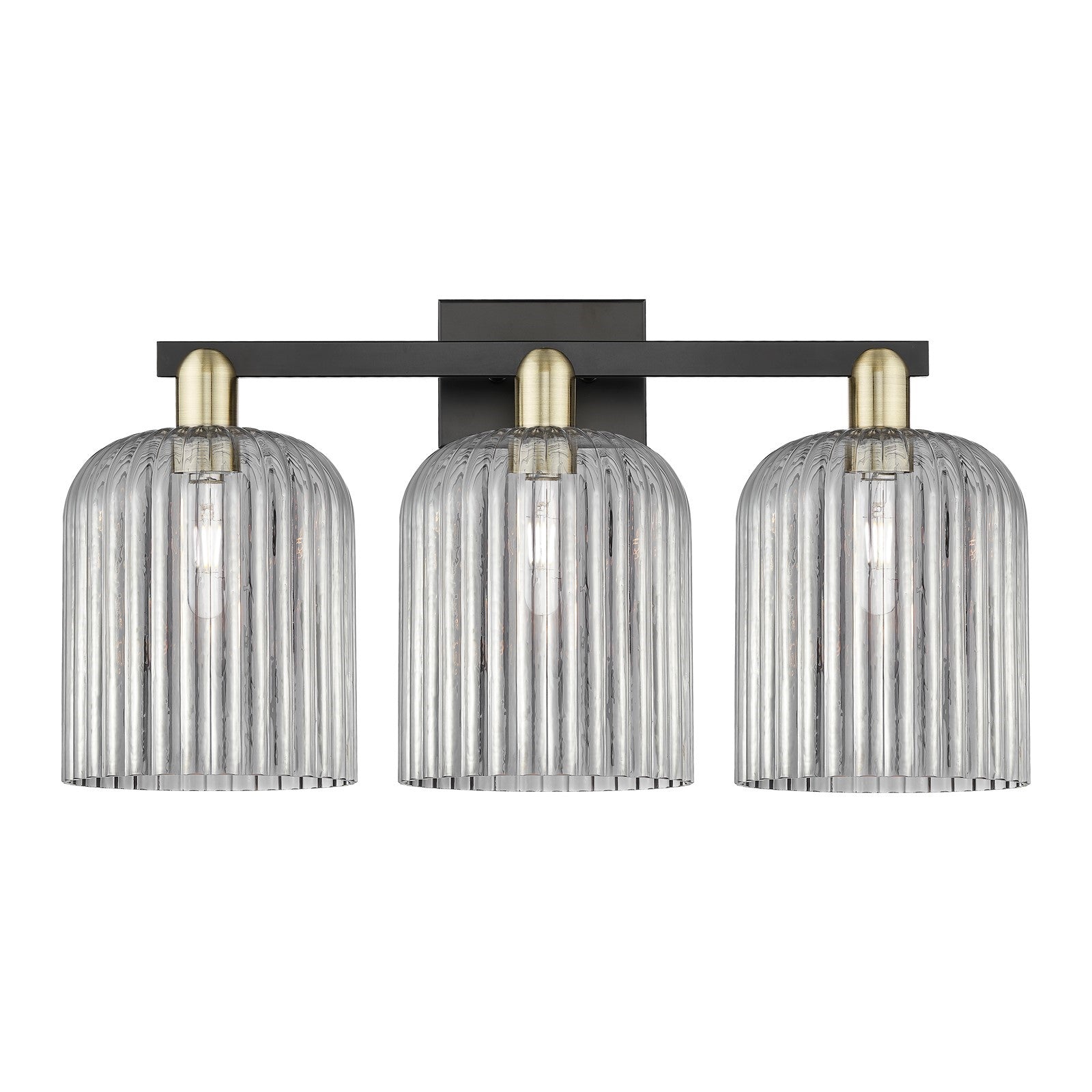 Innovations Bridal Veil 27in 3-Light Bath Vanity Light | Industrial Black Antique Brass Steel and Light Smoke Ribbed Glass | Model 716-3W-BAB-G559-8SM