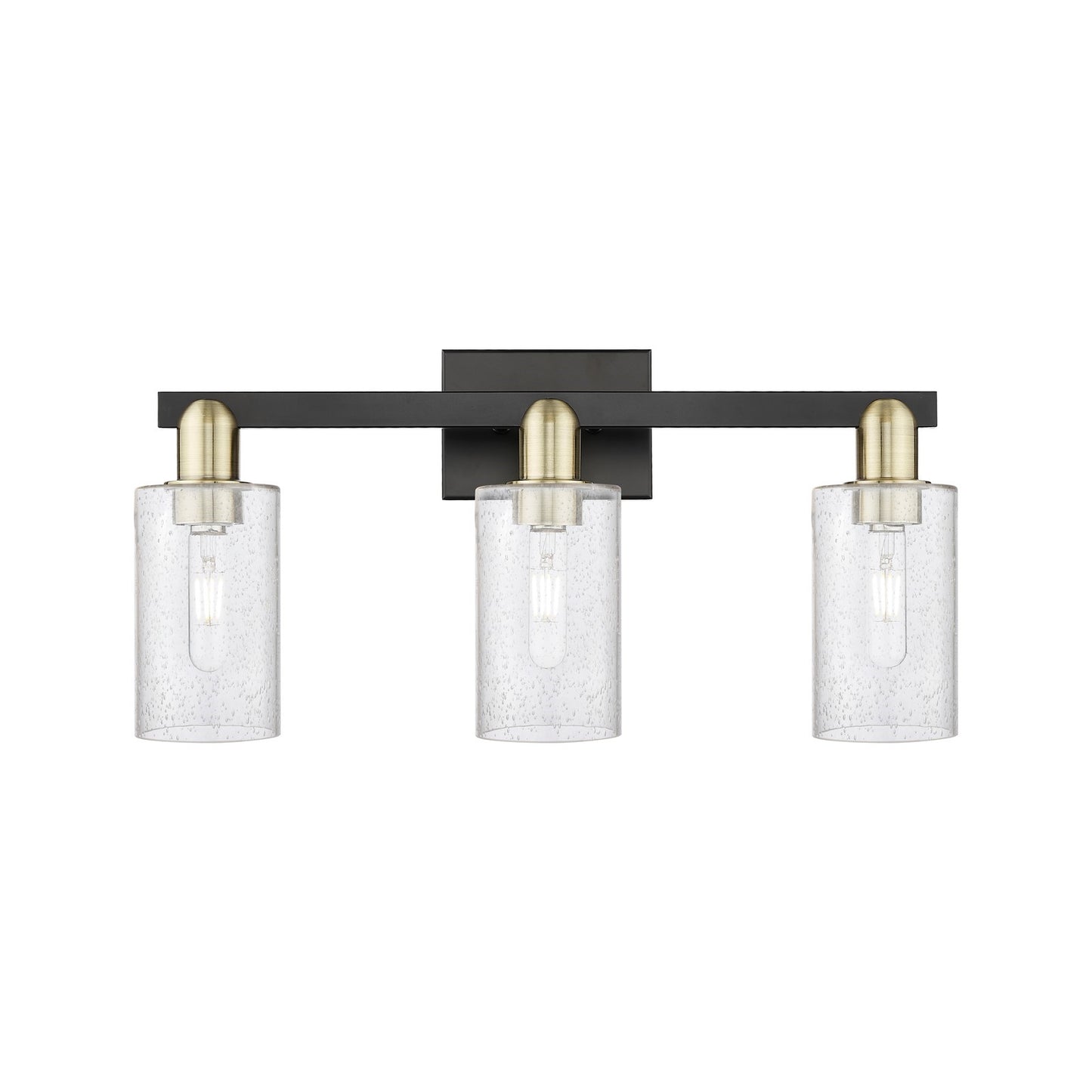 Innovations Clymer 23in 3-Light Bath Vanity | Industrial Black Antique Brass Steel and Seedy Glass | Bathroom Vanity | 22.88 x | Model 716-3W-BAB-G804