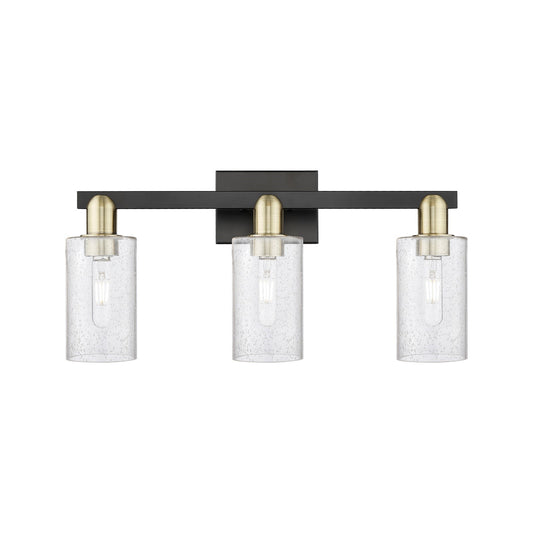Innovations Clymer 23in 3-Light Bath Vanity | Industrial Black Antique Brass Steel and Seedy Glass | Bathroom Vanity | 22.88 x | Model 716-3W-BAB-G804