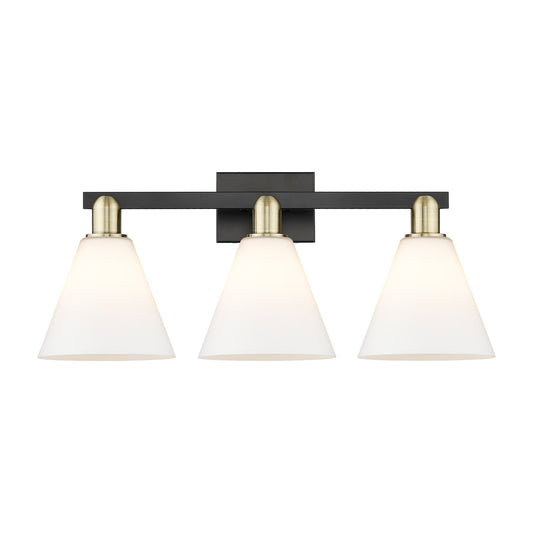 Innovations Berkshire Glass 26in 3-Light Bath Vanity Light | Industrial Black Antique Brass and Matte White Glass | Bathroom | Model 716-3W-BAB-GBC-81