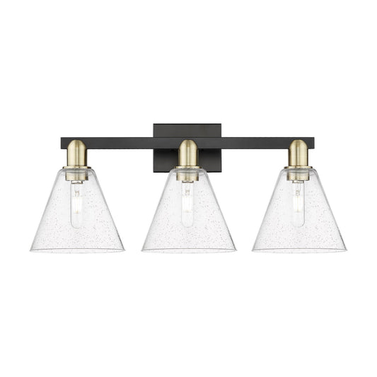 Innovations Berkshire 26in 3-Light Bath Vanity Light | Industrial Black Antique Brass Steel and Seedy Glass | Bathroom Vanity | Model 716-3W-BAB-GBC-84