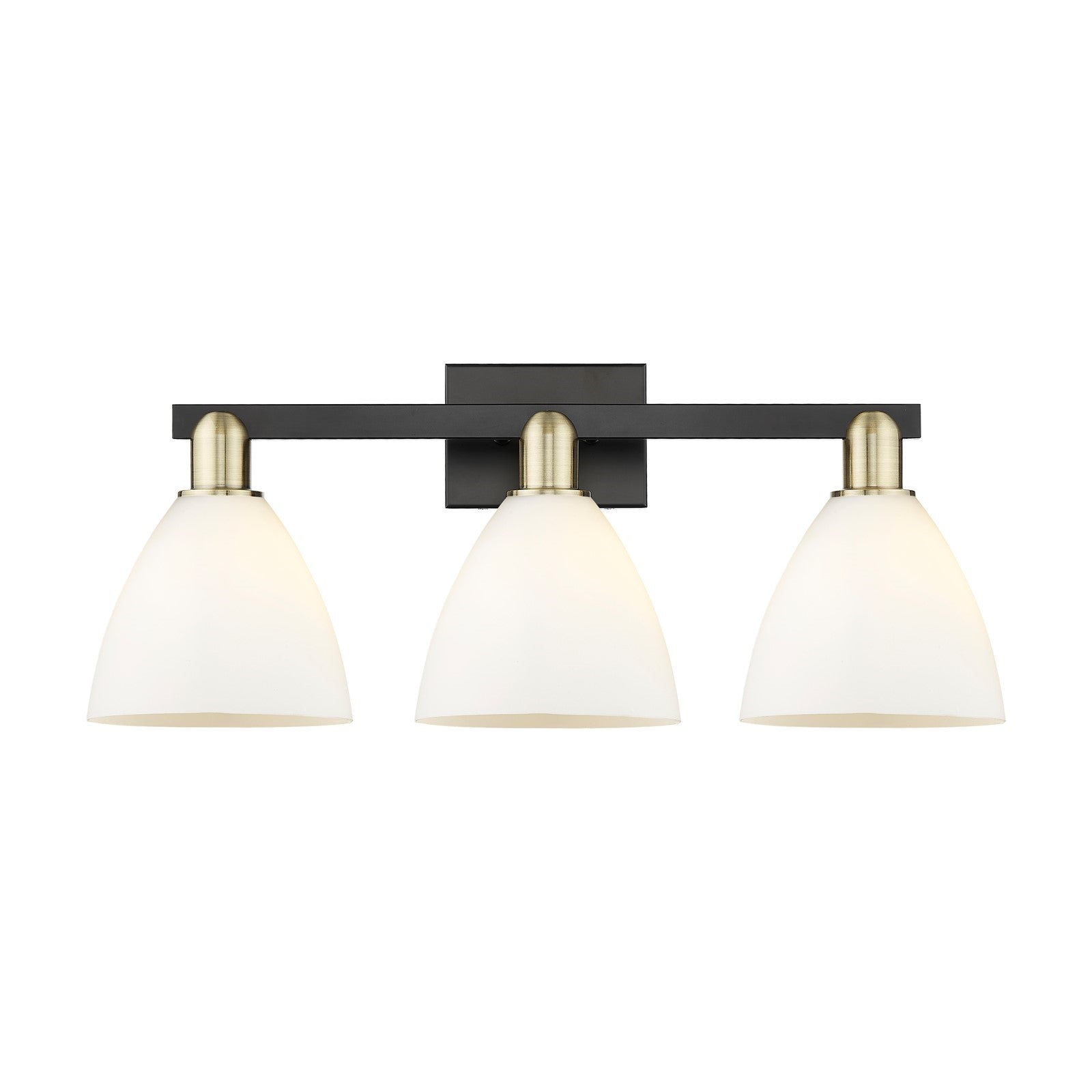 Innovations Bristol 27in 3-Light Bath Vanity Light | Industrial Black Antique Brass and Matte White Glass | Bathroom Vanity | Model 716-3W-BAB-GBD-751