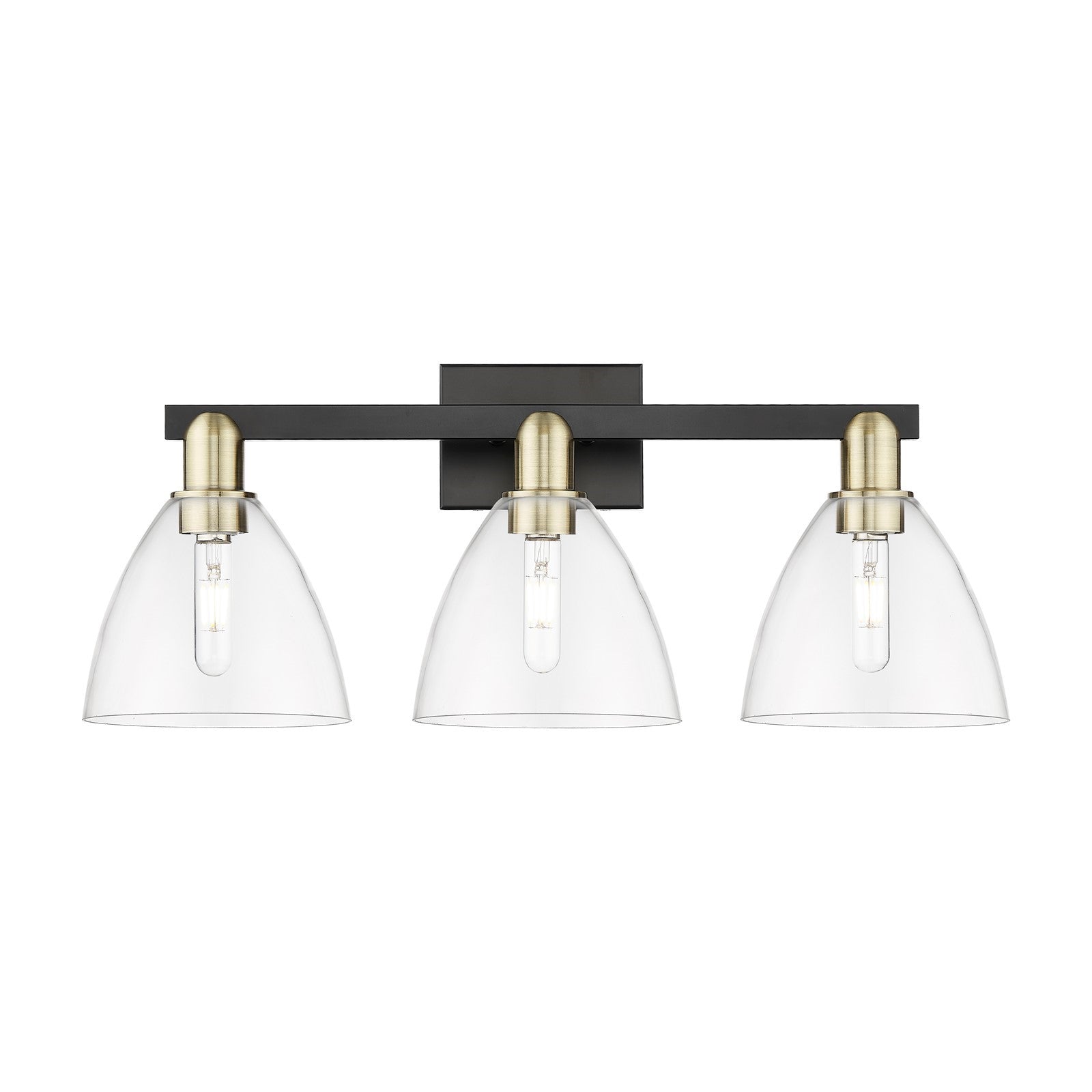 Innovations Bristol 27in 3-Light Bath Vanity Light | Industrial Black Antique Brass and Clear Glass | Damp-Rated Bathroom | Model 716-3W-BAB-GBD-752