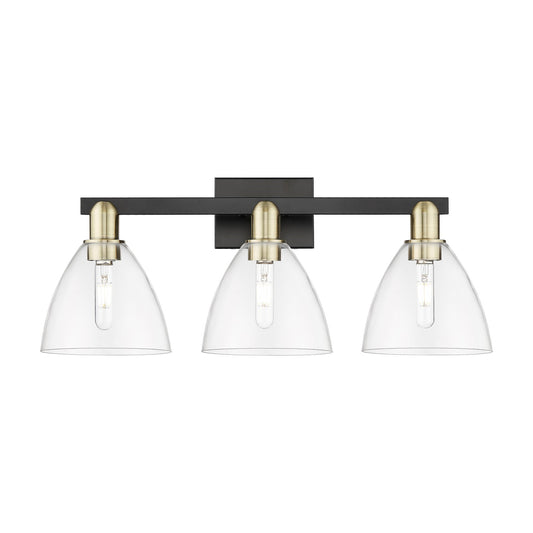 Innovations Bristol 27in 3-Light Bath Vanity Light | Industrial Black Antique Brass and Clear Glass | Damp-Rated Bathroom | Model 716-3W-BAB-GBD-752