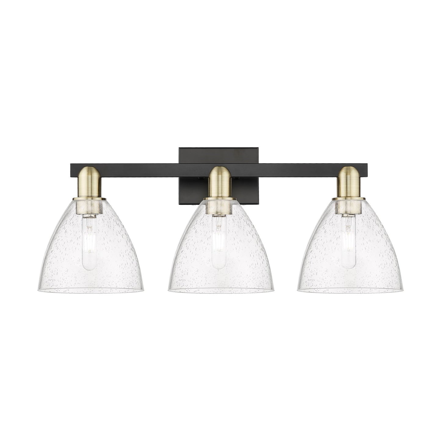 Innovations Bristol 27in 3-Light Bath Vanity Light | Industrial Black Antique Brass and Seedy Glass | Damp-Rated Bathroom | Model 716-3W-BAB-GBD-754