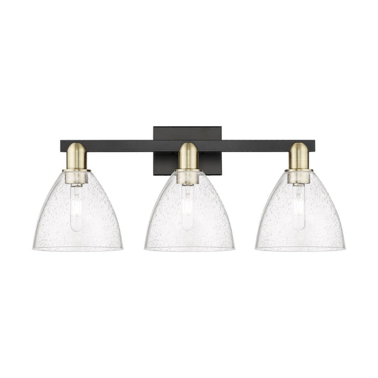 Innovations Bristol 27in 3-Light Bath Vanity Light | Industrial Black Antique Brass and Seedy Glass | Damp-Rated Bathroom | Model 716-3W-BAB-GBD-754