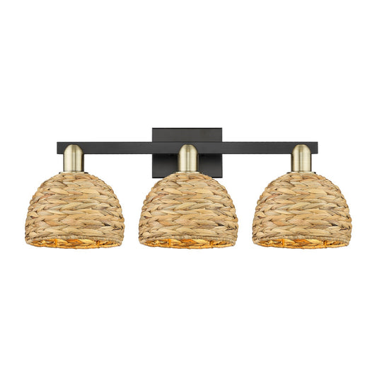 Innovations Woven Rattan 27in 3-Light Bath Vanity Light | Industrial Black Antique Brass and Natural Fiber | Kitchen & | Model 716-3W-BAB-RBD-8-NAT