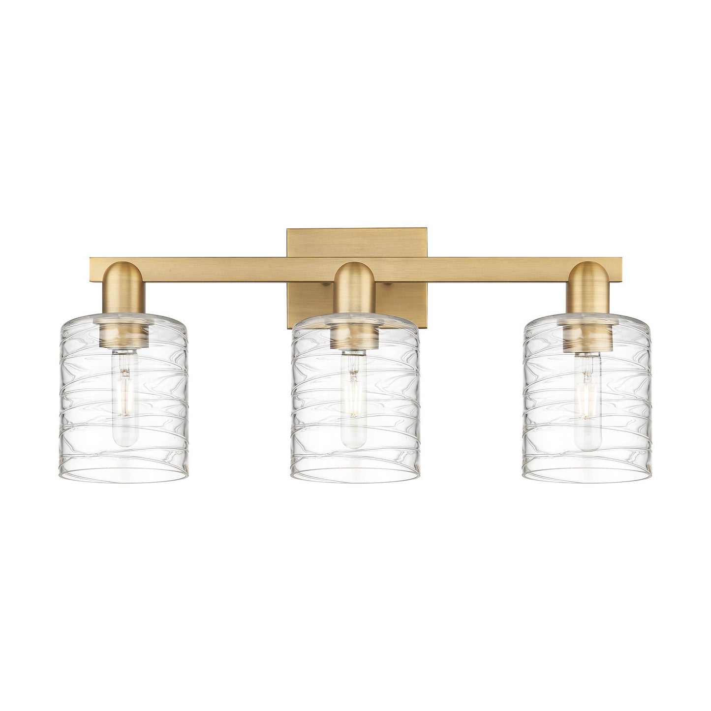 Innovations Cobbleskill 24in 3-Light Bath Vanity Light | Industrial Brushed Brass Steel and Deco Swirl Clear Glass | Bathroom | Model 716-3W-BB-G1113