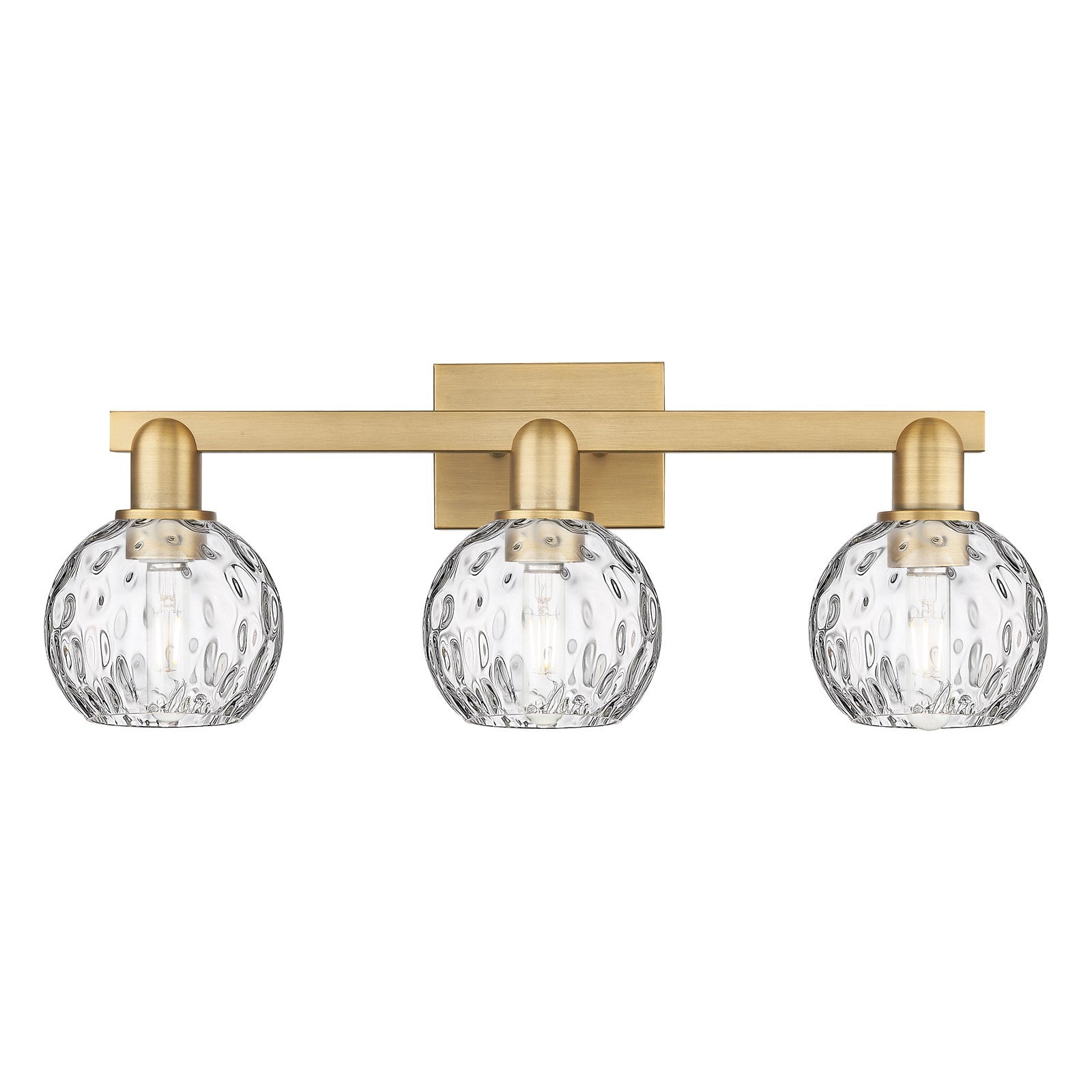 Innovations Athens Water Glass 25in 3-Light Bath Vanity | Industrial Brushed Brass and Clear Water Glass | Bathroom Vanity Light | Model 716-3W-BB-G1215-6