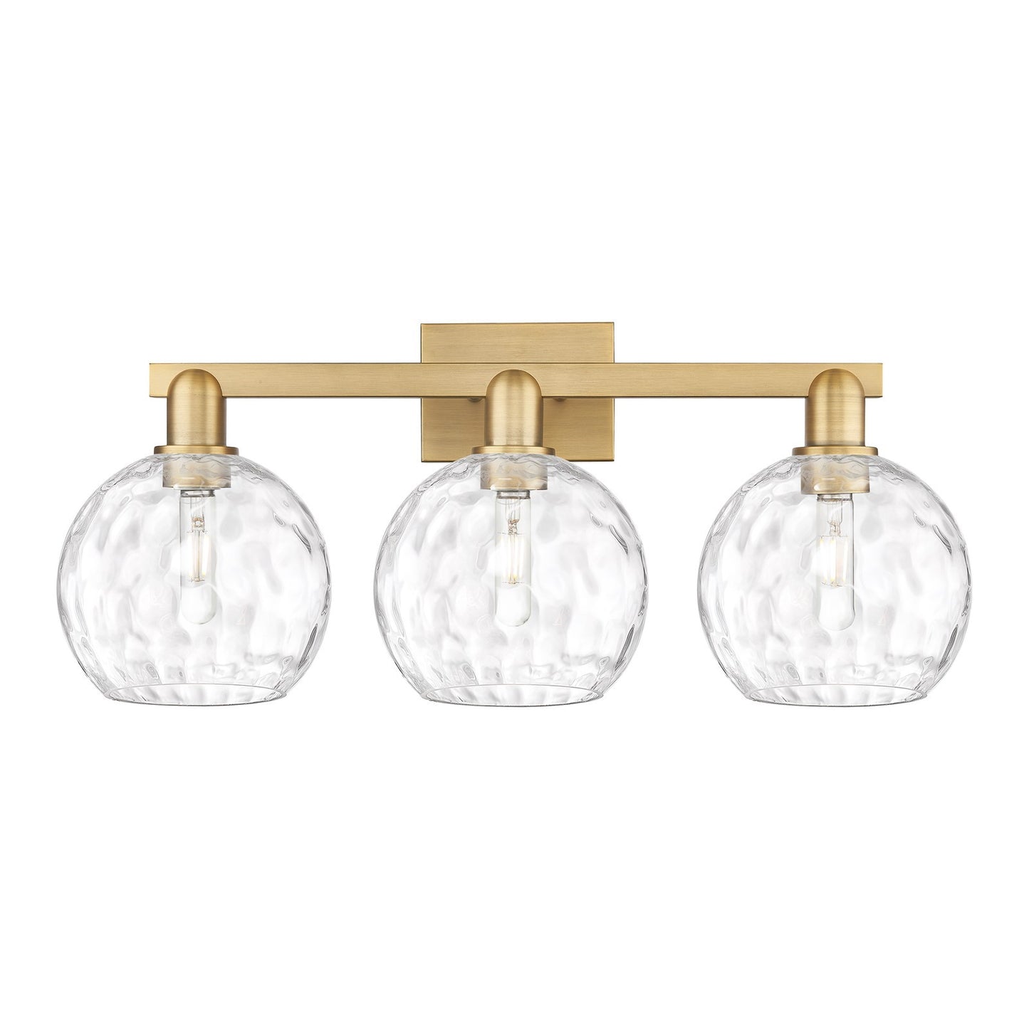 Innovations Athens Water Glass 27in 3-Light Bath Vanity Light | Industrial Brushed Brass and Clear Glass | Bathroom Vanity | 27 | Model 716-3W-BB-G1215-8