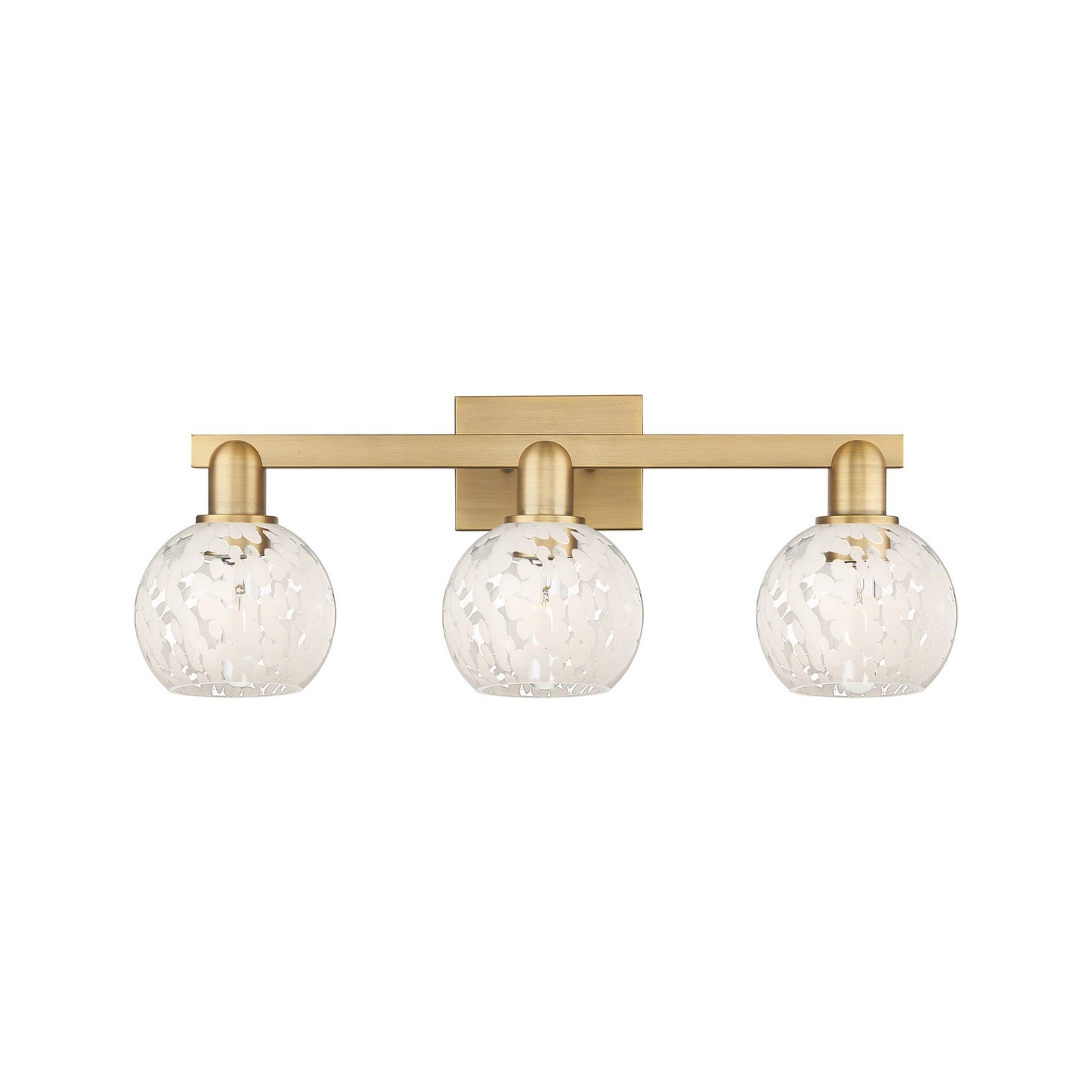 Innovations Lighting White Mouchette 25in 3-Light Bath Vanity | Industrial Brushed Brass and White Mouchette Glass | Bathroom | Model 716-3W-BB-G1216-6WM