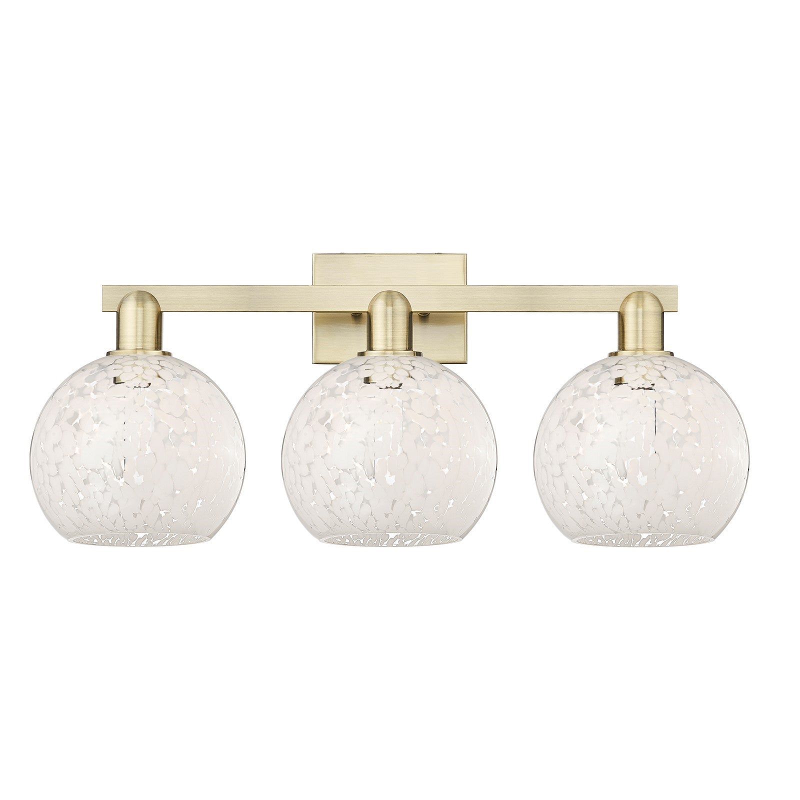 Innovations Lighting Arcadia 27in 3-Light Bath Vanity Light | Industrial Brushed Brass and White Mouchette Glass | Bathroom | Model 716-3W-BB-G1216-8WM