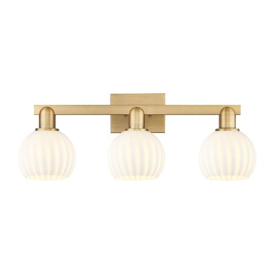 Innovations Lighting Arcadia 25in 3-Light Bath Vanity Light | Industrial Brushed Brass and White Venetian Glass | Bathroom | Model 716-3W-BB-G1217-6WV