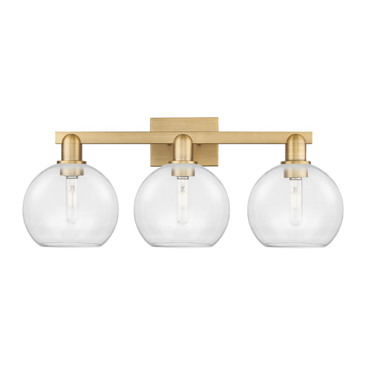 Innovations Athens 27in 3-Light Bath Vanity Light | Industrial Brushed Brass Steel and Clear Glass | Bathroom Vanity | 27 x 11.75 | Model 716-3W-BB-G122-8