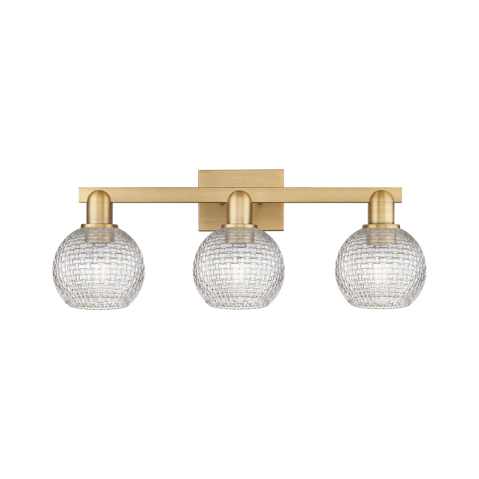 Innovations Athens 25in 3-Light Bath Vanity | Industrial Brushed Brass Steel and Clear Basket Weave Glass | Bathroom Vanity | Model 716-3W-BB-G122C-6CL