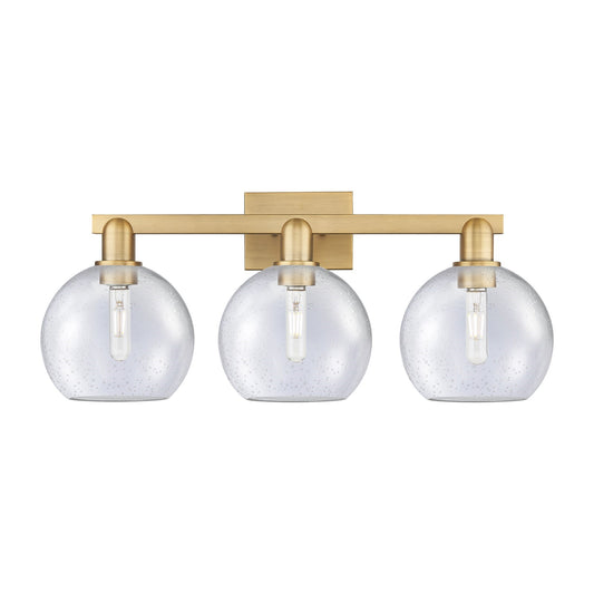 Innovations Athens 27in 3-Light Bath Vanity Light | Industrial Brushed Brass Steel and Seedy Glass | Bathroom Vanity & Powder | Model 716-3W-BB-G124-8