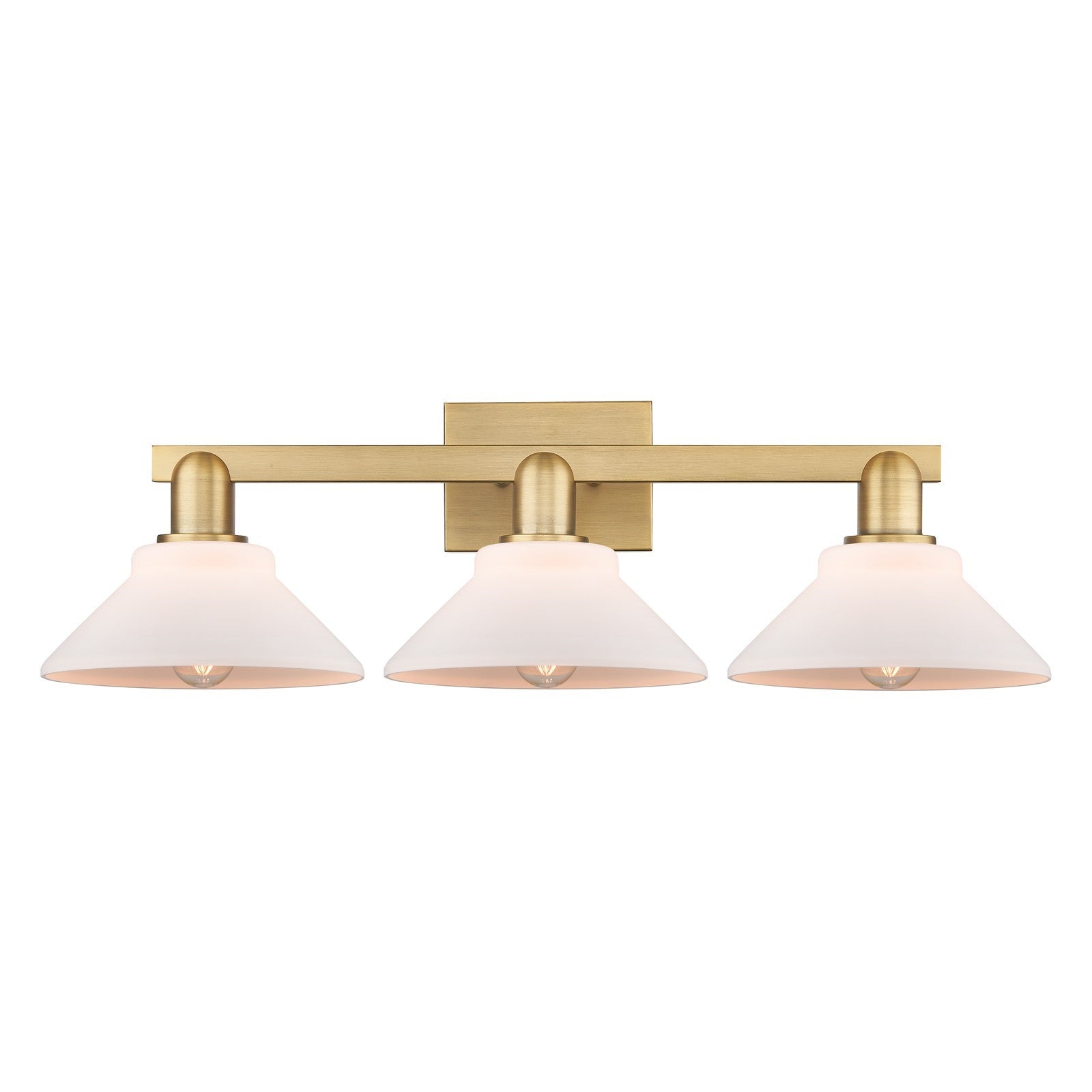 Innovations Orwell 27in 3-Light Bath Vanity Light | Industrial Brushed Brass and Matte White Glass | Bathroom Vanity | 27.38 x 8.75 | Model 716-3W-BB-G131