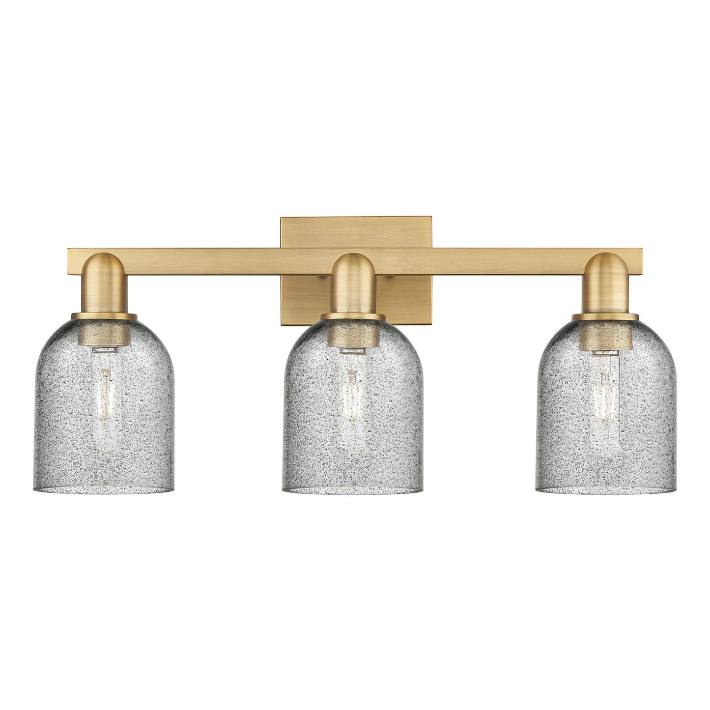 Innovations Caledonia 24in 3-Light Bath Vanity Light | Industrial Brushed Brass Steel and Charcoal Glass | Bathroom Vanity & Powder | Model 716-3W-BB-G257