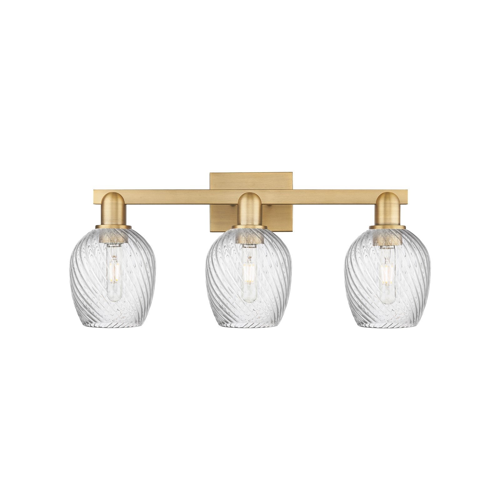 Innovations Salina 3-Light 25in Bath Vanity Light | Industrial Brushed Brass Steel and Clear Spiral Fluted Glass | Bathroom Vanity | Model 716-3W-BB-G292