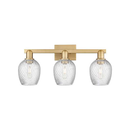 Innovations Salina 3-Light 25in Bath Vanity Light | Industrial Brushed Brass Steel and Clear Spiral Fluted Glass | Bathroom Vanity | Model 716-3W-BB-G292