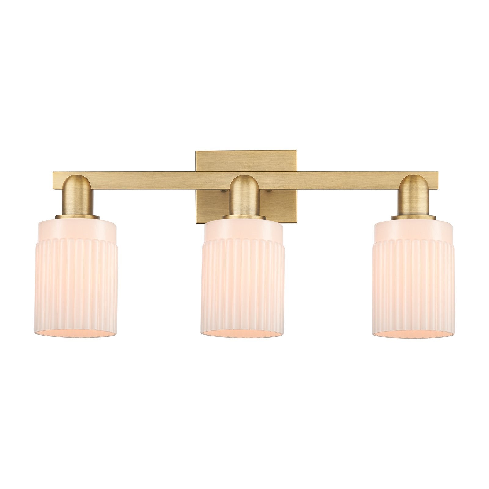 Innovations Hadley 24in 3-Light Bath Vanity Light | Industrial Brushed Brass and Matte White Ribbed Glass | Bathroom Vanity | 23.5 | Model 716-3W-BB-G341