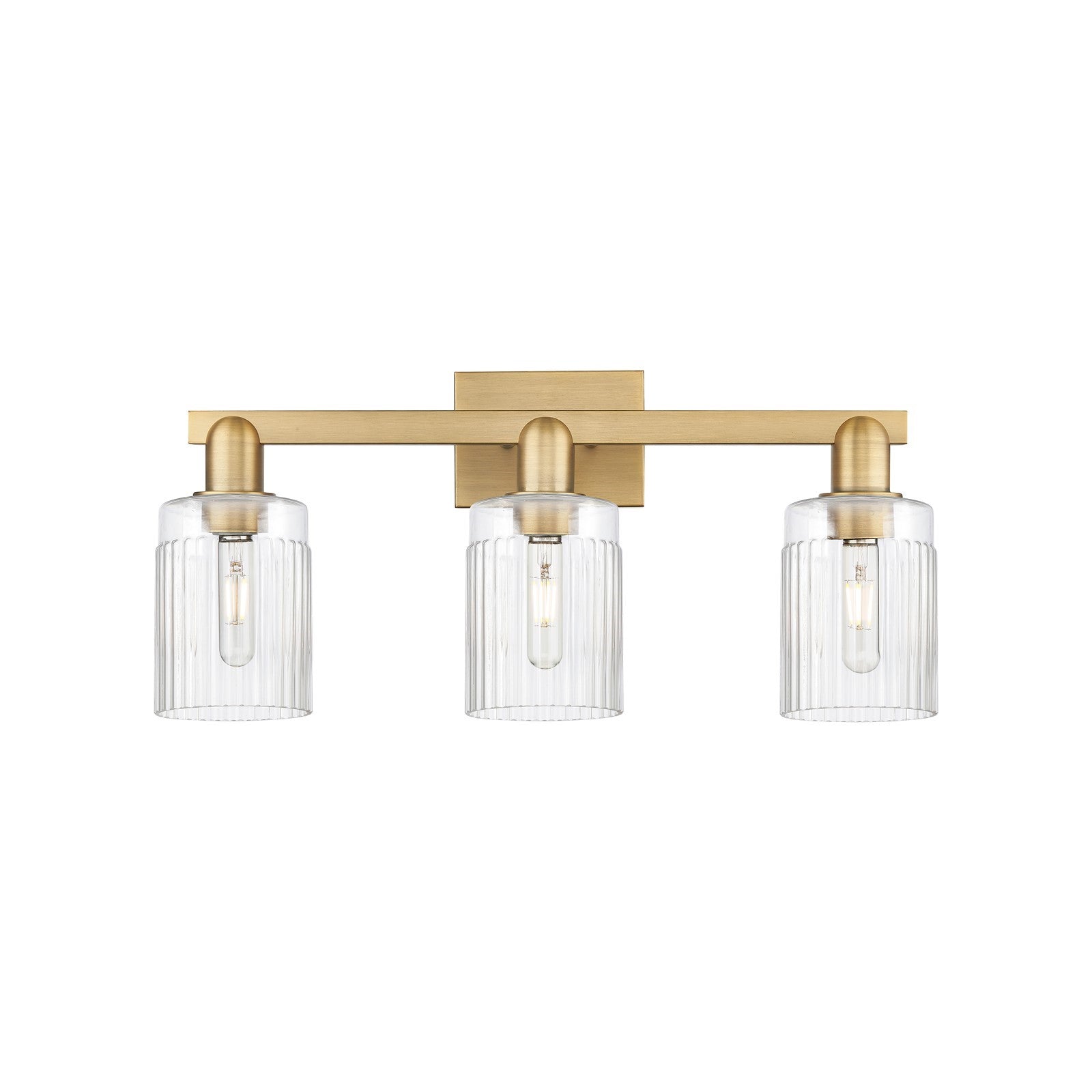 Innovations Hadley 24in 3-Light Bath Vanity Light | Industrial Brushed Brass Steel and Clear Ribbed Glass | Bathroom Vanity | 23.5 | Model 716-3W-BB-G342