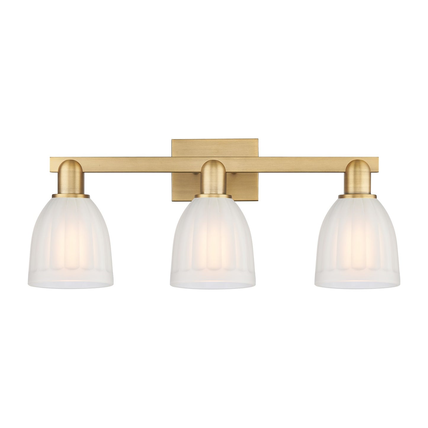 Innovations Brookfield 25in 3-Light Bath Vanity | Brushed Brass Steel and Cast Brass with White Frosted Ribbed Glass Shades | Model 716-3W-BB-G441