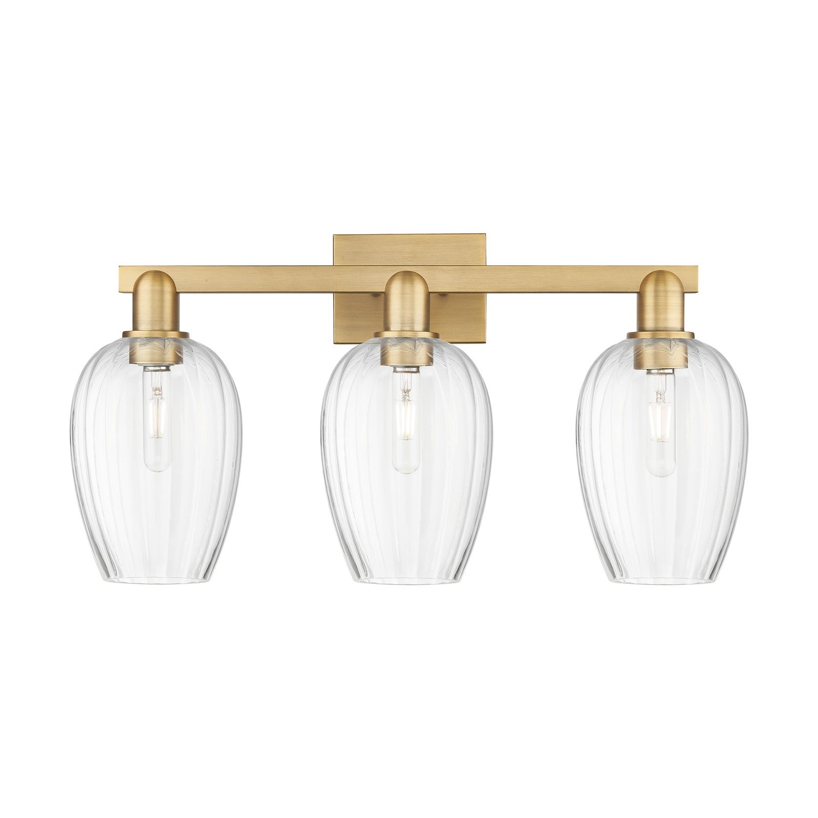 Innovations Preston Flute 26in 3-Light Bath Vanity Light | Industrial Brushed Brass and Clear Glass | Bathroom Vanity | 25.25 x | Model 716-3W-BB-G457-6CL