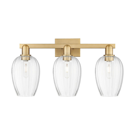 Innovations Preston Flute 26in 3-Light Bath Vanity Light | Industrial Brushed Brass and Clear Glass | Bathroom Vanity | 25.25 x | Model 716-3W-BB-G457-6CL