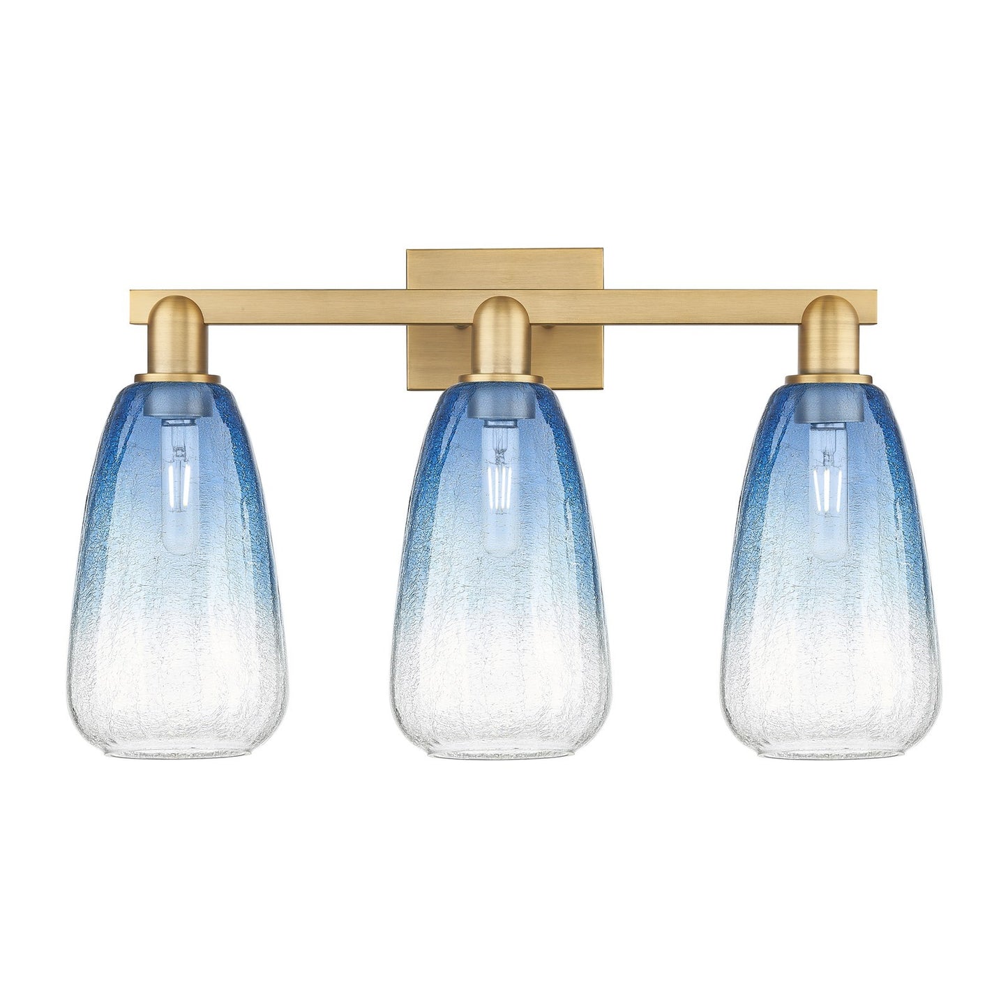 Innovations Brookhaven Almond 25in 3-Light Bath Vanity Light | Industrial Brushed Brass and Sapphire Blue Glass | Bathroom | Model 716-3W-BB-G480-6SB