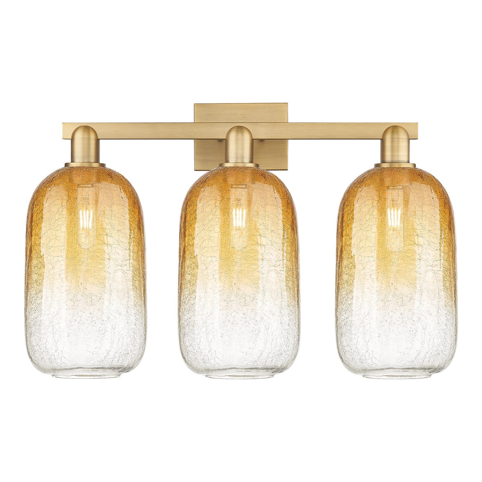 Innovations Brookhaven Cloche 26in 3-Light Bath Vanity | Brushed Brass Steel and Amber Glass | Bathroom Vanity Light | 26 x | Model 716-3W-BB-G482-7AM