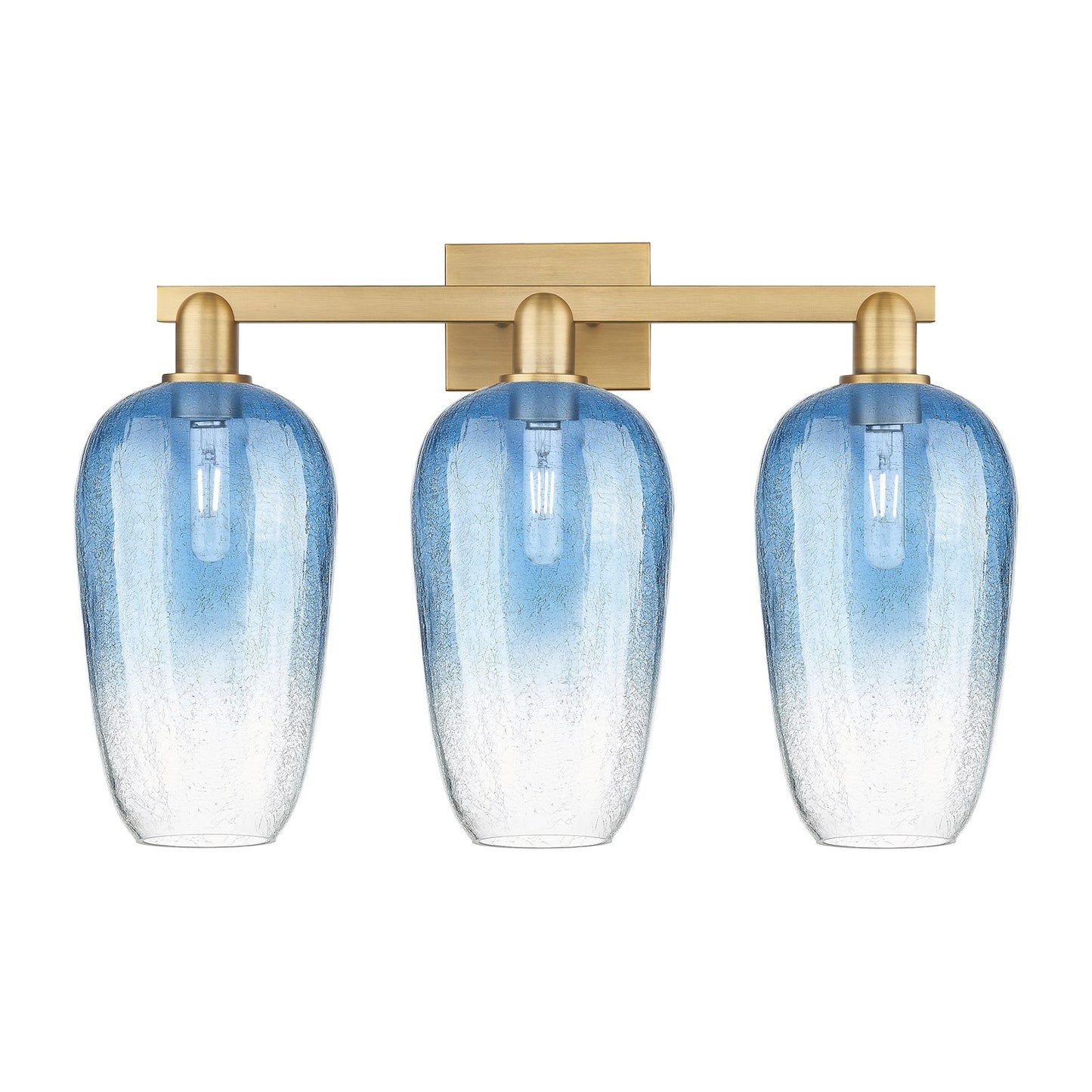 Innovations Brookhaven Flute 26in 3-Light Bath Vanity Light | Industrial Brushed Brass Steel and Sapphire Blue Glass | Entryway | Model 716-3W-BB-G484-7SB