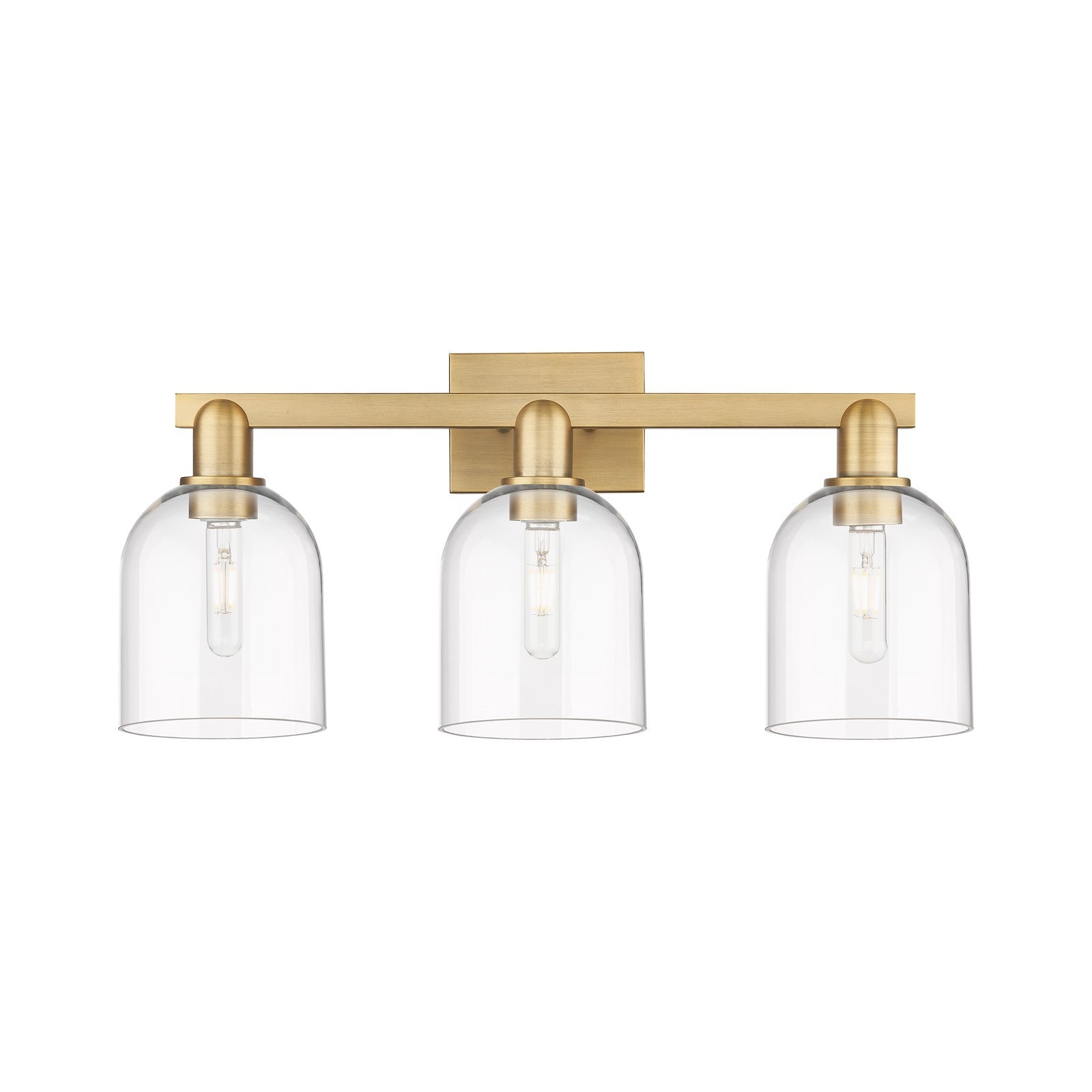 Innovations Bella 25in 3-Light Bath Vanity Light | Industrial Brushed Brass and Clear Bell Glass | Bathroom Vanity | 24.5 x | Model 716-3W-BB-G558-6CL