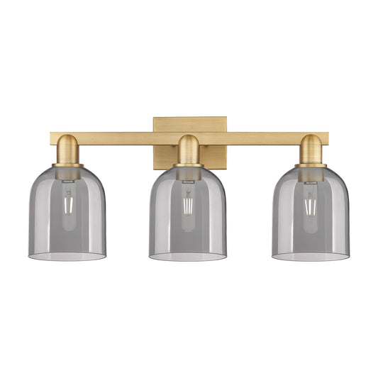 Innovations Bella 25in 3-Light Bath Vanity Light | Industrial Brushed Brass and Light Smoke Glass | Bathroom Vanity | 24.5 x | Model 716-3W-BB-G558-6SM