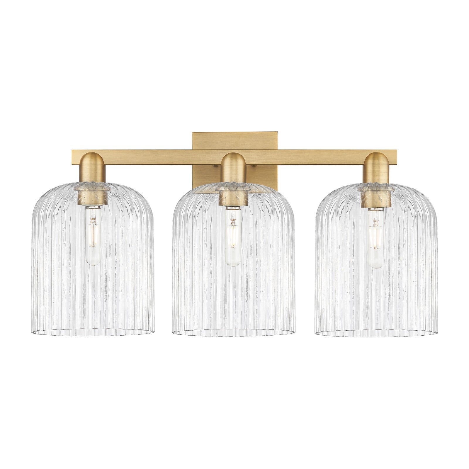 Innovations Bridal Veil 27in 3-Light Bath Vanity | Industrial Brushed Brass Steel and Clear Ribbed Glass | Bathroom Vanity & | Model 716-3W-BB-G559-8CL