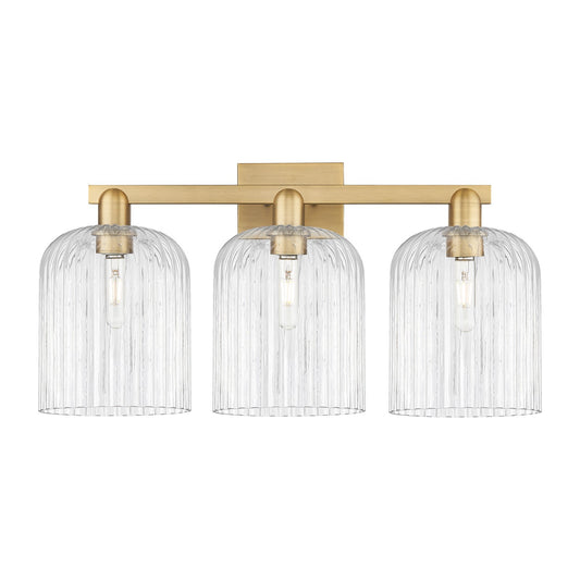 Innovations Bridal Veil 27in 3-Light Bath Vanity | Industrial Brushed Brass Steel and Clear Ribbed Glass | Bathroom Vanity & | Model 716-3W-BB-G559-8CL