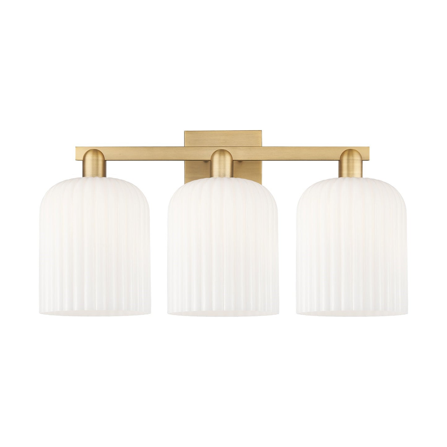 Innovations Bridal Veil 27in 3-Light Bath Vanity Light | Industrial Brushed Brass and Gloss White Ribbed Glass | Bathroom | Model 716-3W-BB-G559-8GWH