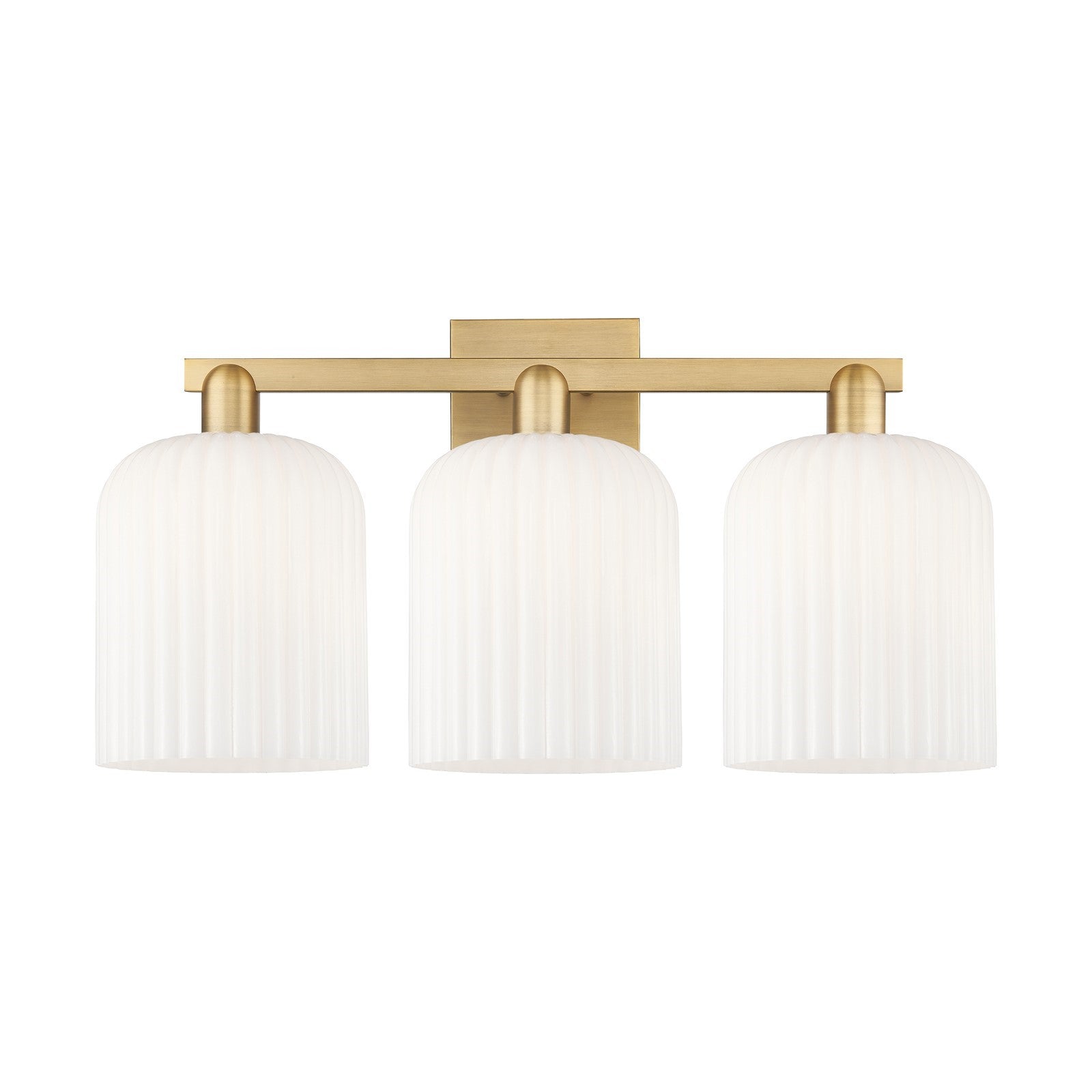 Innovations Bridal Veil 27in 3-Light Bath Vanity Light | Industrial Brushed Brass and Gloss White Ribbed Glass | Bathroom | Model 716-3W-BB-G559-8GWH