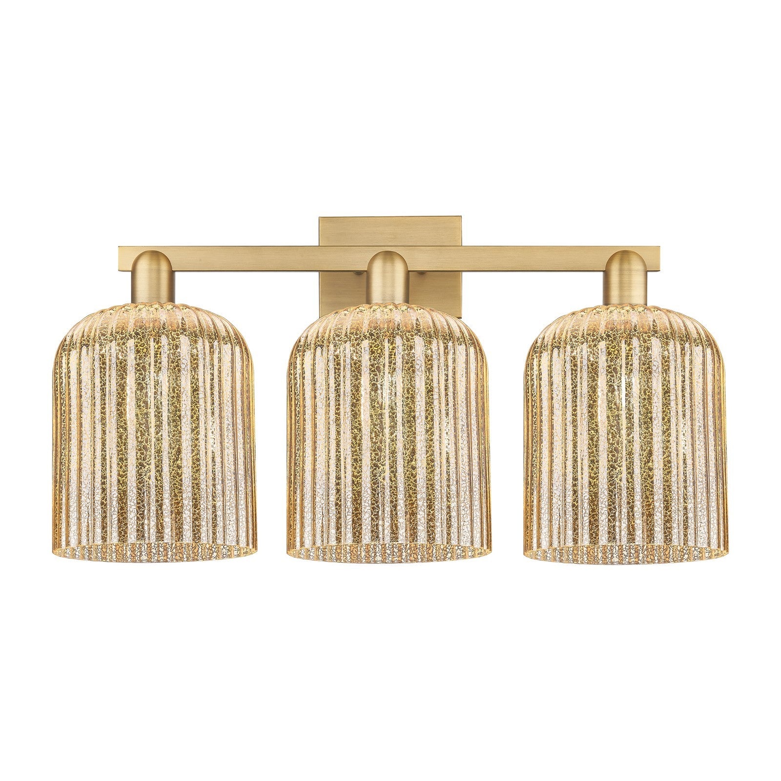 Innovations Bridal Veil 27in 3-Light Bath Vanity | Industrial Brushed Brass and Mercury Ribbed Glass | Bathroom Vanity & Powder | Model 716-3W-BB-G559-8ME