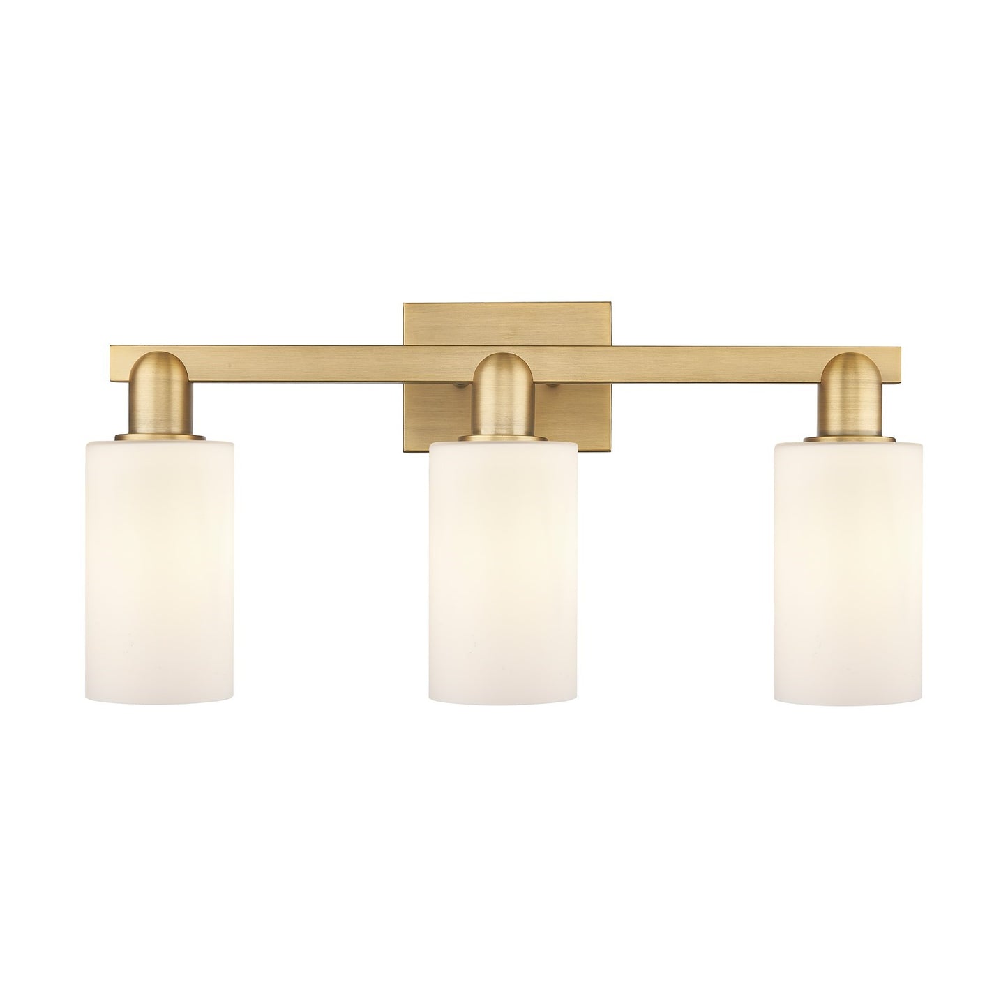 Innovations Clymer 23in 3-Light Bath Vanity Light | Industrial Brushed Brass Steel and Matte White Glass | Bathroom Vanity | 22.88 | Model 716-3W-BB-G801