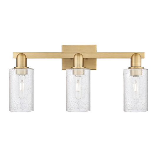 Innovations Clymer 23in 3-Light Bath Vanity Light | Industrial Brushed Brass Steel and Seedy Glass | Bathroom Vanity | 22.88 x | Model 716-3W-BB-G804