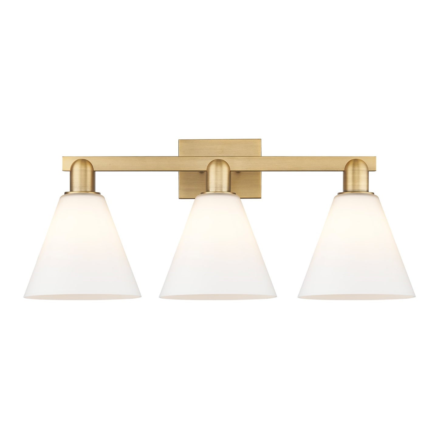 Innovations Berkshire Glass 26in 3-Light Bath Vanity Light | Industrial Brushed Brass Steel and Matte White Glass | Bathroom | Model 716-3W-BB-GBC-81