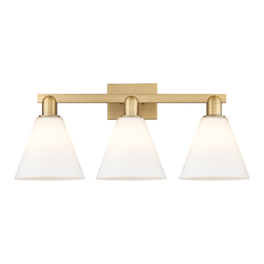 Innovations Berkshire Glass 26in 3-Light Bath Vanity Light | Industrial Brushed Brass Steel and Matte White Glass | Bathroom | Model 716-3W-BB-GBC-81