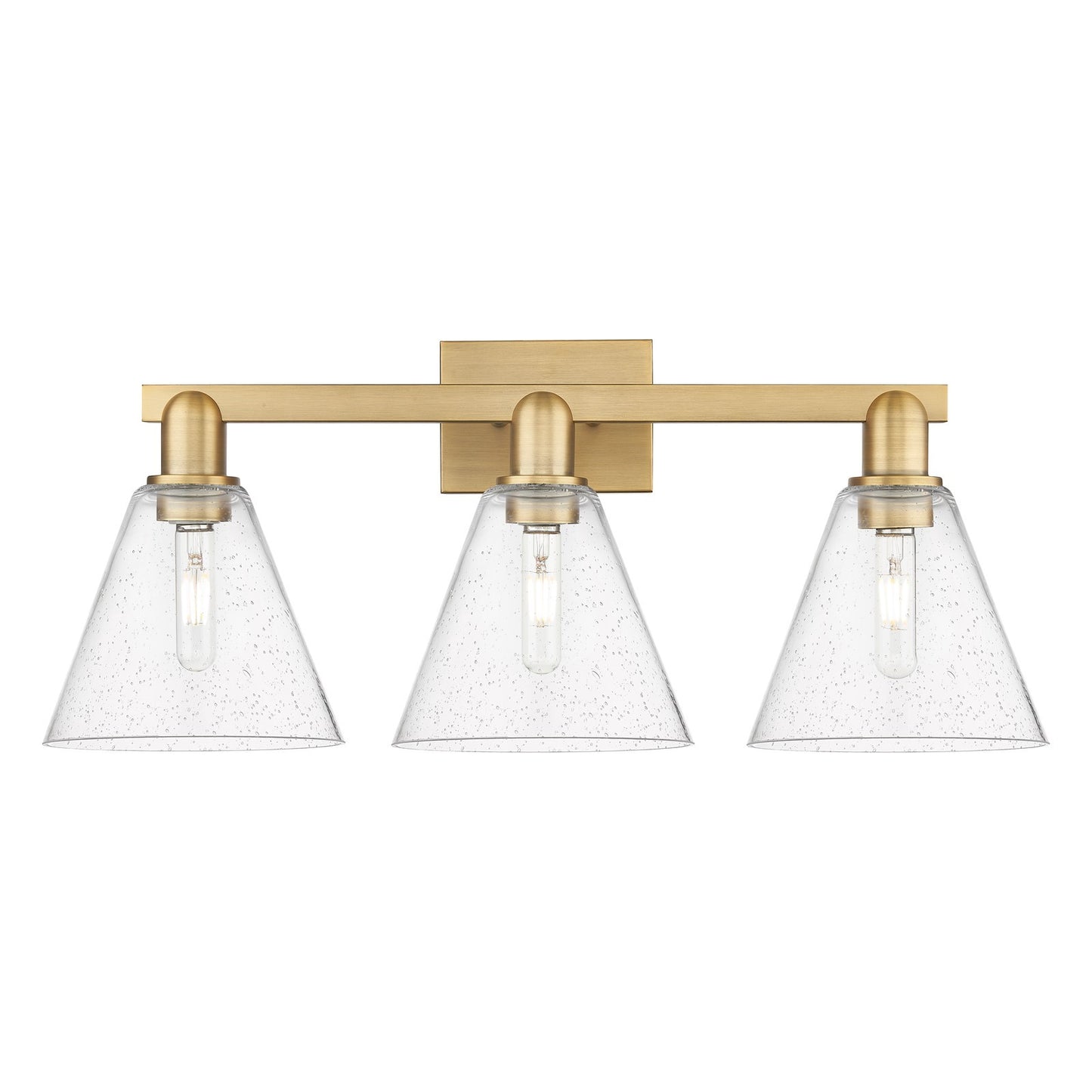 Innovations Berkshire Glass 26in 3-Light Bath Vanity Light | Industrial Brushed Brass Steel and Seedy Glass | Bathroom Vanity | Model 716-3W-BB-GBC-84