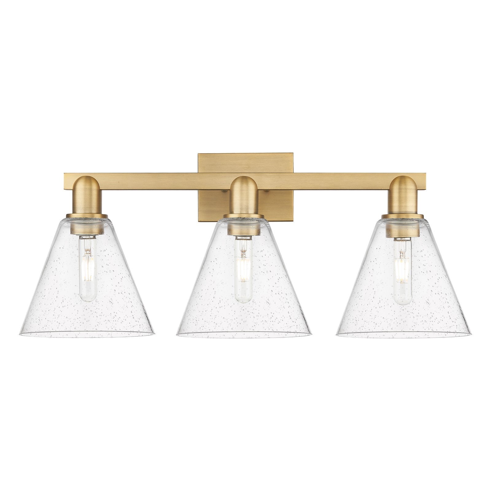 Innovations Berkshire Glass 26in 3-Light Bath Vanity Light | Industrial Brushed Brass Steel and Seedy Glass | Bathroom Vanity | Model 716-3W-BB-GBC-84