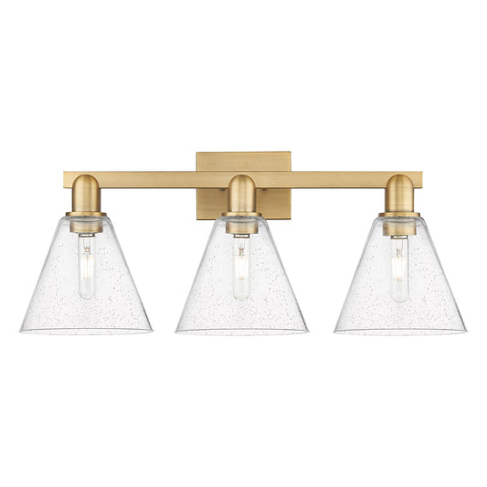 Innovations Berkshire Glass 26in 3-Light Bath Vanity Light | Industrial Brushed Brass Steel and Seedy Glass | Bathroom Vanity | Model 716-3W-BB-GBC-84