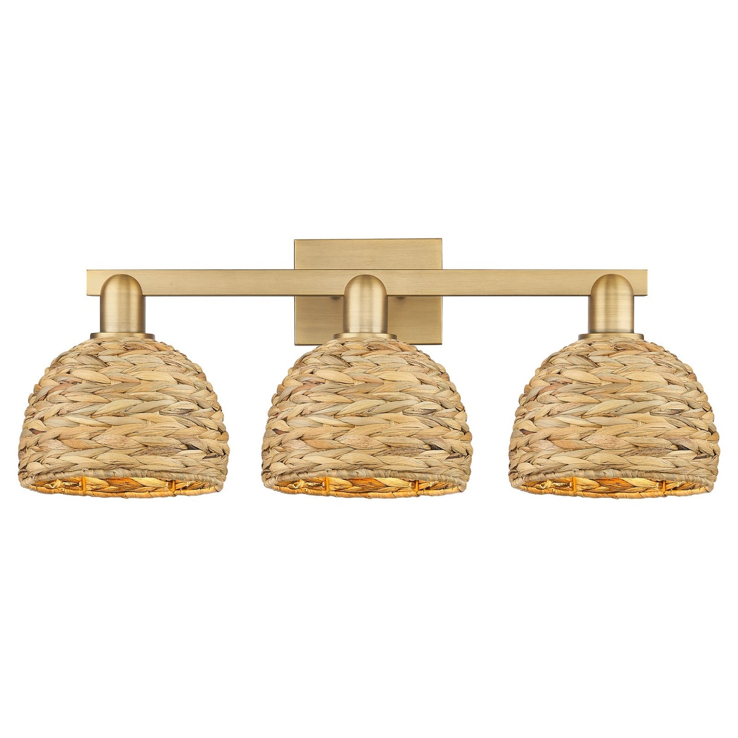 Innovations Woven Rattan 27in 3-Light Bath Vanity | Industrial Brushed Brass and Natural Fiber Dome Shade | Kitchen & Bathroom | Model 716-3W-BB-RBD-8-NAT
