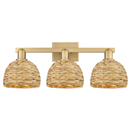 Innovations Woven Rattan 27in 3-Light Bath Vanity | Industrial Brushed Brass and Natural Fiber Dome Shade | Kitchen & Bathroom | Model 716-3W-BB-RBD-8-NAT