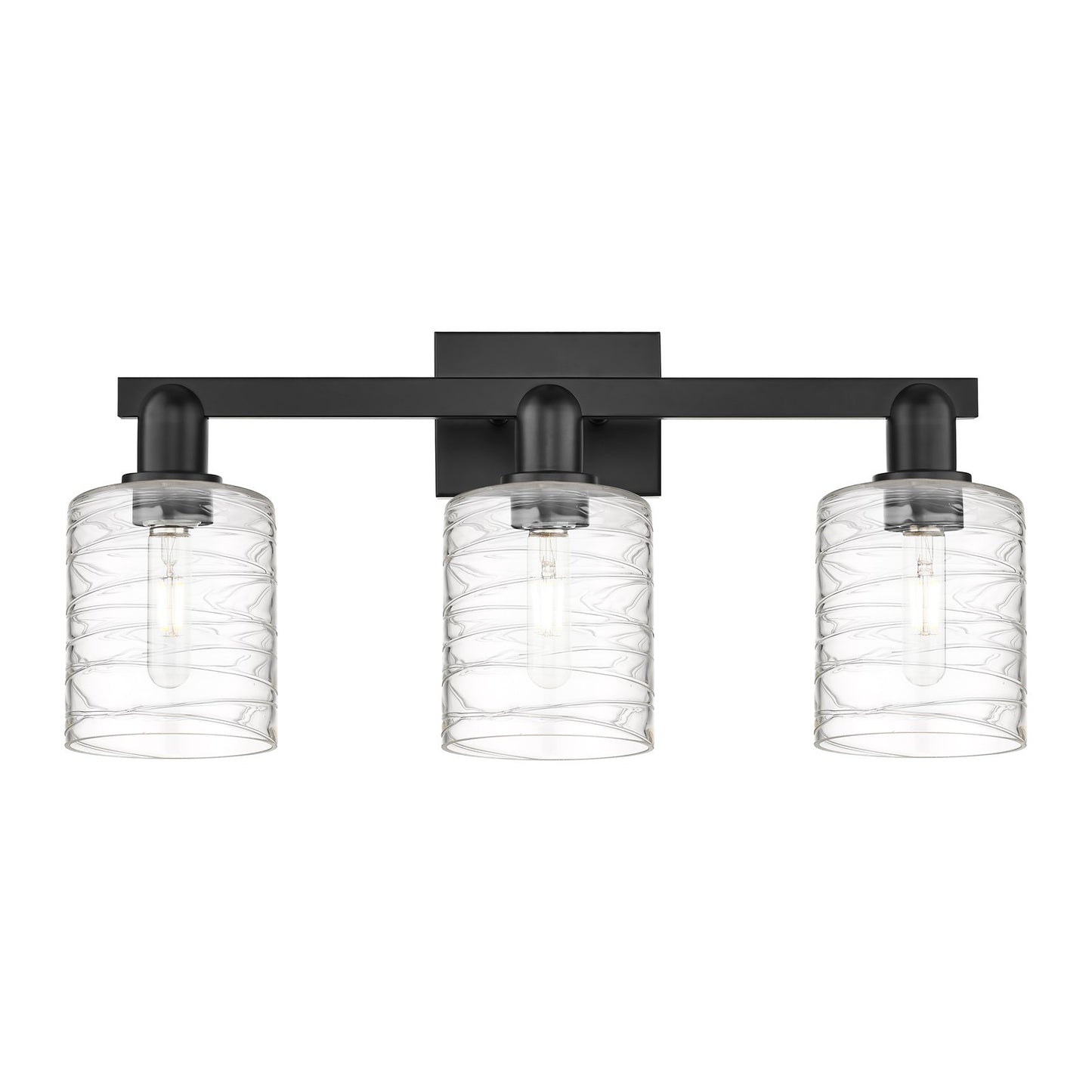 Innovations Cobbleskill 24in 3-Light Bath Vanity Light | Industrial Matte Black Steel and Deco Swirl Clear Glass | Bathroom Vanity | Model 716-3W-BK-G1113